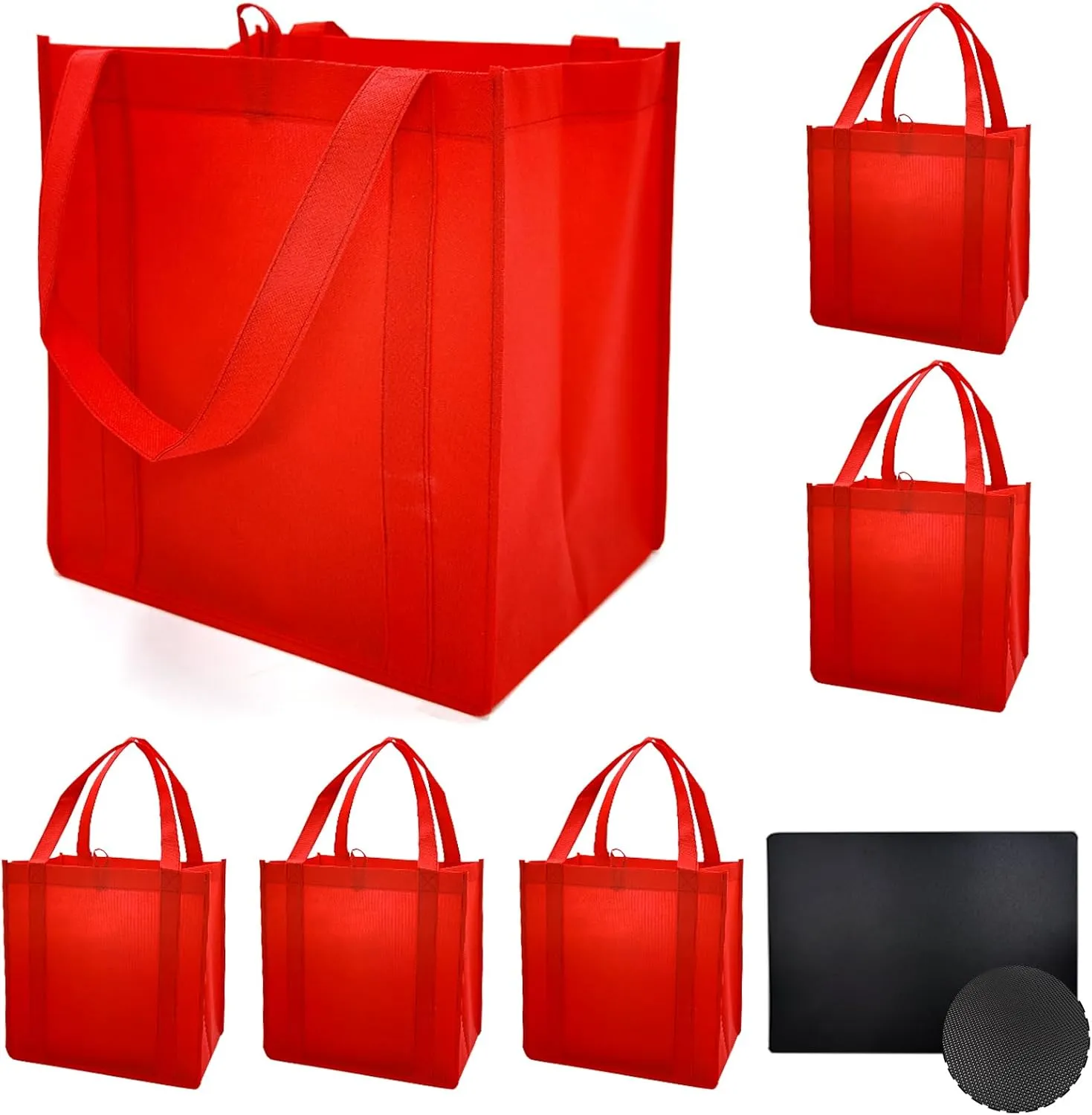 10 or 6 Pack Reusable Reinforced Handle Grocery Bags Heavy Duty Large Shopping Totes Thick Plastic Bottom can hold 45 lbs