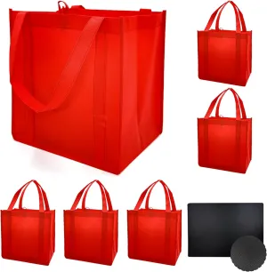 10 or 6 Pack Reusable Reinforced Handle Grocery Bags Heavy Duty Large Shopping Totes Thick Plastic Bottom can hold 45 lbs