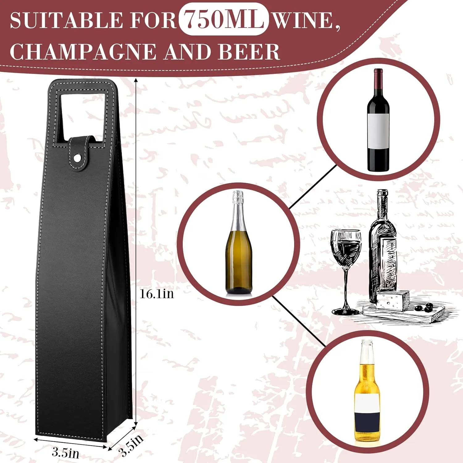 10 Pcs Wine Gift Bag Leather Wine Tote Single Bottle Champagne Beer Gift Bags Carrier for Wedding Birthday Party(Black,Classic Style)