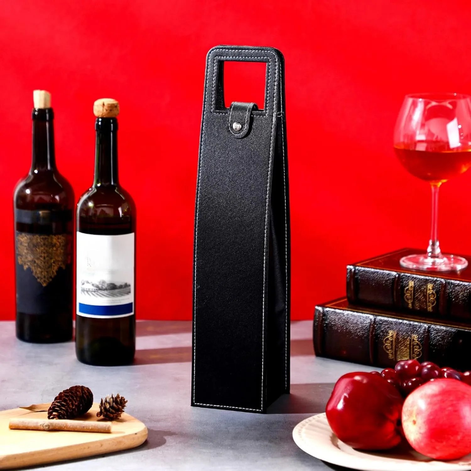 10 Pcs Wine Gift Bag Leather Wine Tote Single Bottle Champagne Beer Gift Bags Carrier for Wedding Birthday Party(Black,Classic Style)