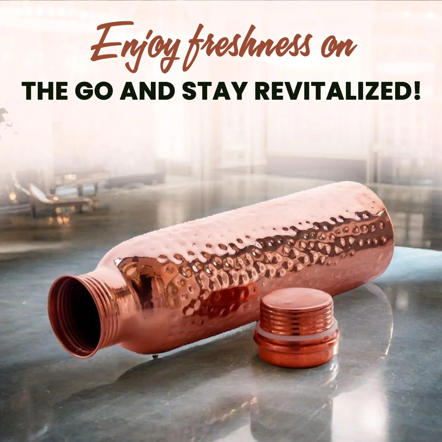 100% Pure Copper Water Bottle - 25.36 Fl Oz / 750 ml - Handmade Leak Proof Vessel For Drinking With Ayurvedic Health Benefits For Sports Fitness Yoga, Gym, Office, Hiking, Outdoor