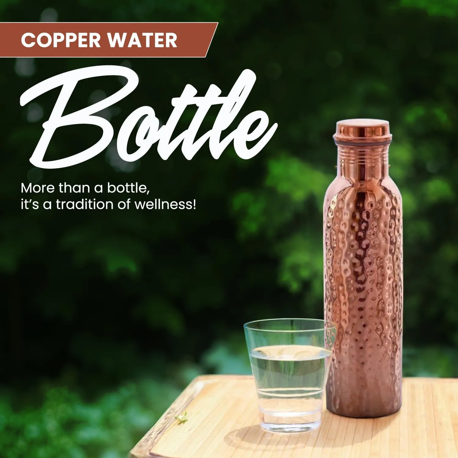 100% Pure Copper Water Bottle - 25.36 Fl Oz / 750 ml - Handmade Leak Proof Vessel For Drinking With Ayurvedic Health Benefits For Sports Fitness Yoga, Gym, Office, Hiking, Outdoor