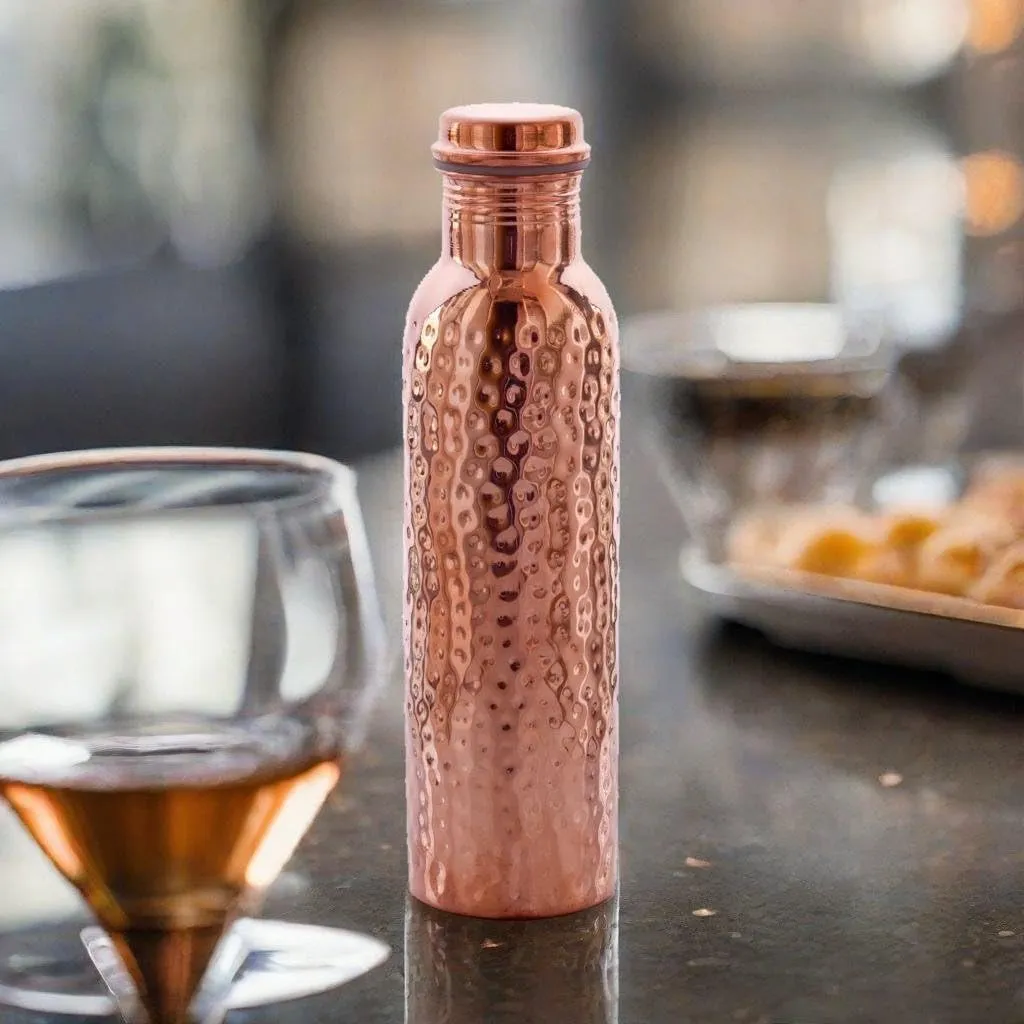 100% Pure Copper Water Bottle - 25.36 Fl Oz / 750 ml - Handmade Leak Proof Vessel For Drinking With Ayurvedic Health Benefits For Sports Fitness Yoga, Gym, Office, Hiking, Outdoor