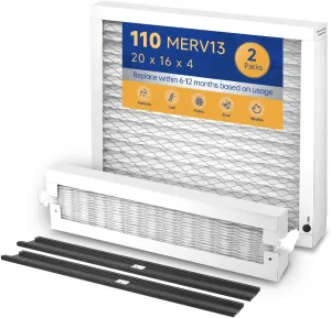 110 MERV 11 Air Filter 16x20x4 for AirPurifiers Model 1110 Pleated HVAC AC Furnace Filter Replacement 2 Packs