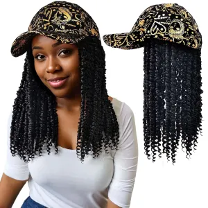 12inch Passion Twist Hair Extensions, Gold Graffiti Baseball Cap Wig, Breathable Synthetic Hair for Women