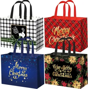 12Pack Extra Large Christmas Gift Bags,16.5"×12.6"×7.2" Reusable Non-Woven Christmas Tote Bags with Handles, Multifunctional Holiday Gift Bags for Christmas Presents, Party Favors, Groceries,and Goodies