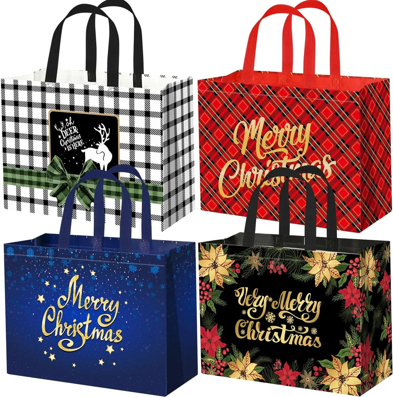 12Pack Extra Large Christmas Gift Bags,16.5"×12.6"×7.2" Reusable Non-Woven Christmas Tote Bags with Handles, Multifunctional Holiday Gift Bags for Christmas Presents, Party Favors, Groceries,and Goodies