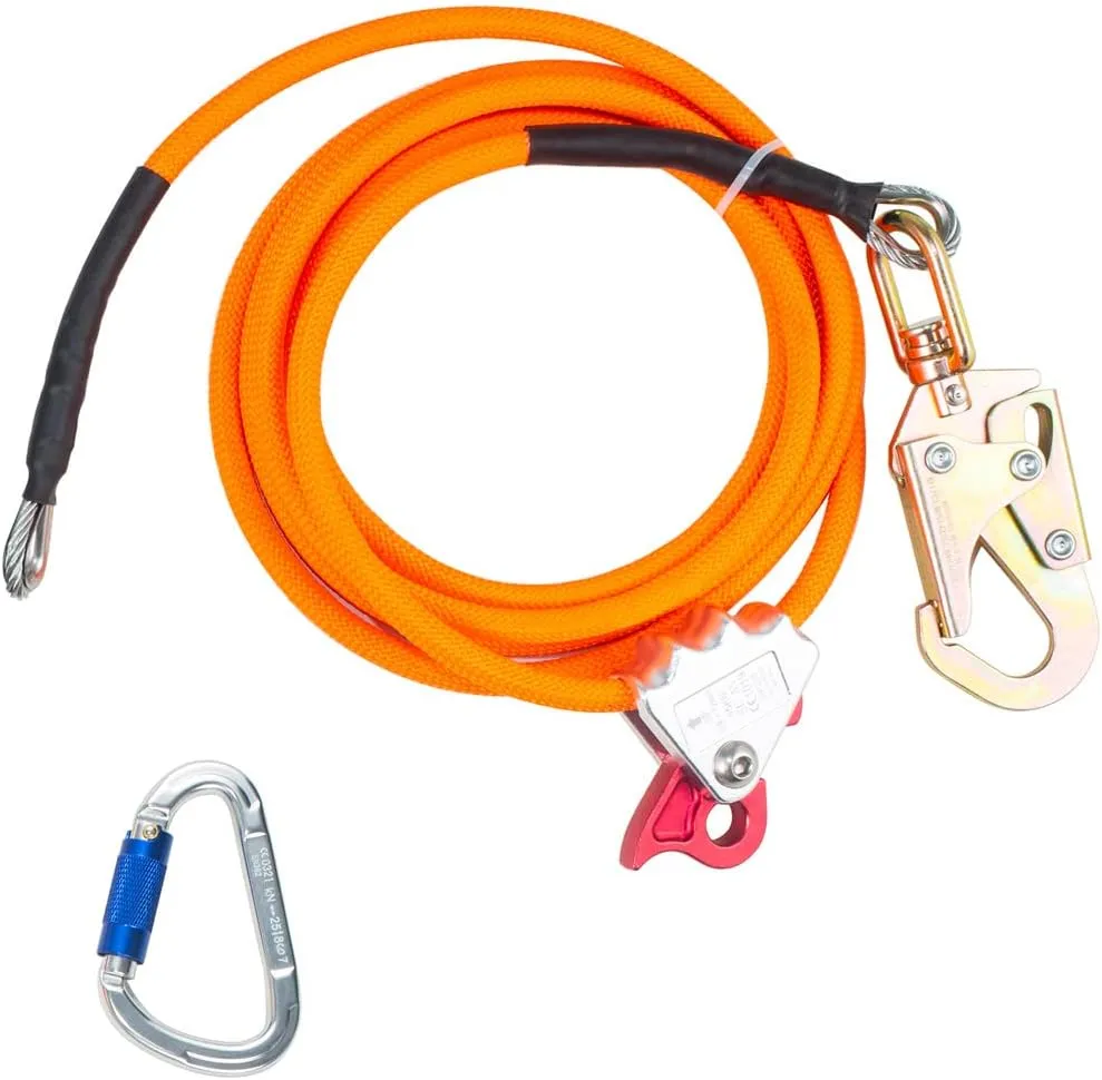 1/2" x 14' Steel Core Flipline Kit, Adjustable Lanyard Steel Core Tree Climbing Harness Lanyard Flipline for Tree Climbing