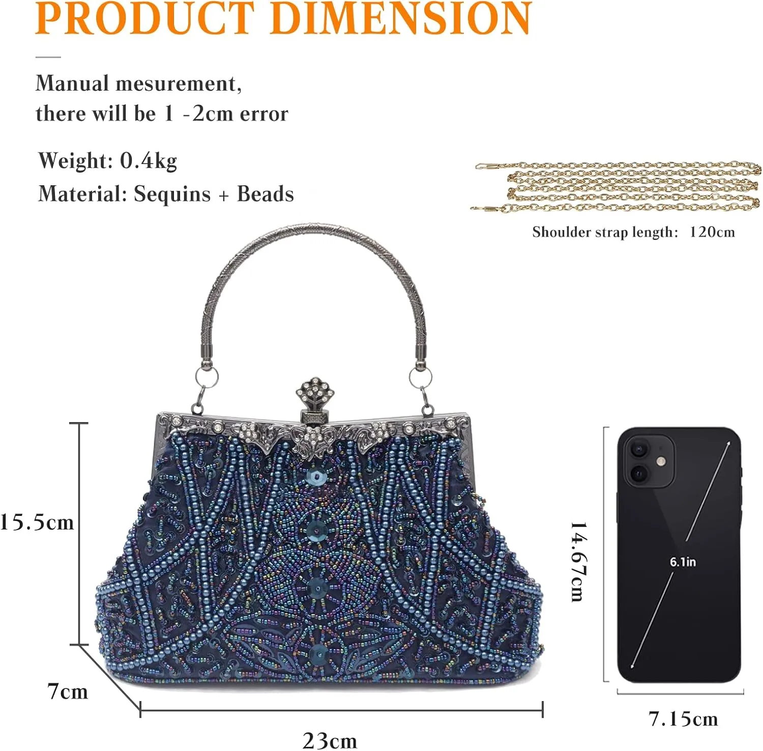 1920s Vintage Beaded Evening Bag for Women Pearl Clutch Bag Sequin Handbag Bridal Wedding Purse