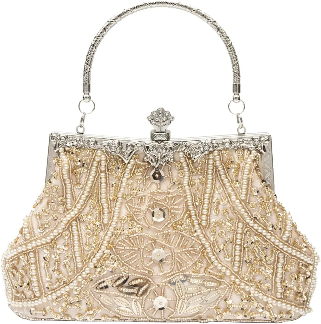 1920s Vintage Beaded Evening Bag for Women Pearl Clutch Bag Sequin Handbag Bridal Wedding Purse