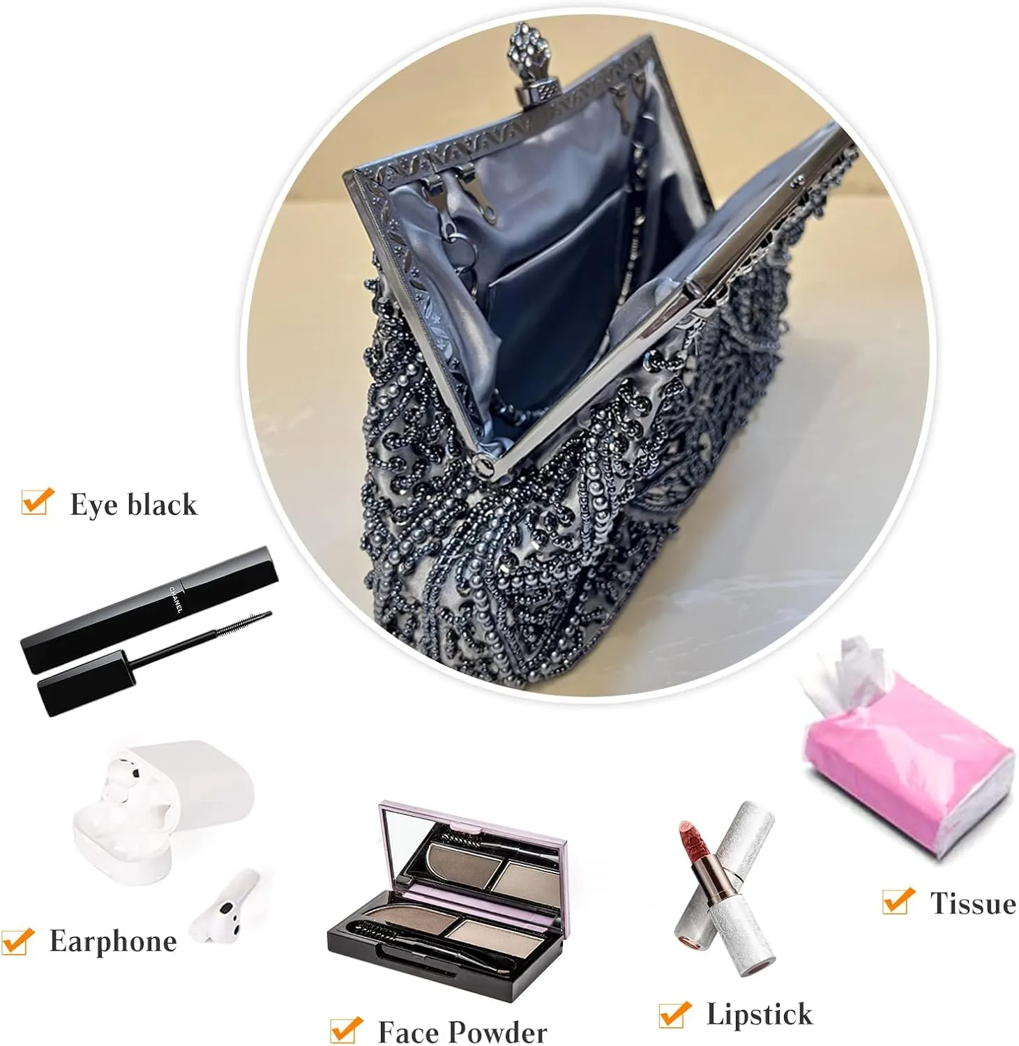1920s Vintage Beaded Evening Bag for Women Pearl Clutch Bag Sequin Handbag Bridal Wedding Purse