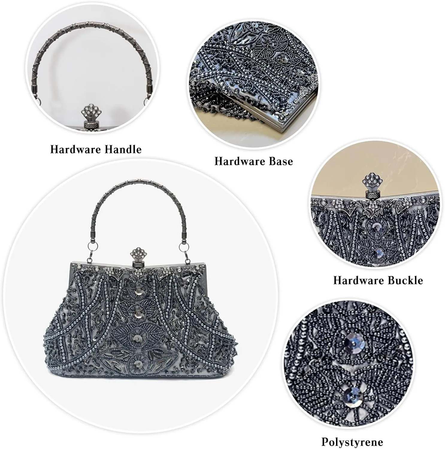 1920s Vintage Beaded Evening Bag for Women Pearl Clutch Bag Sequin Handbag Bridal Wedding Purse