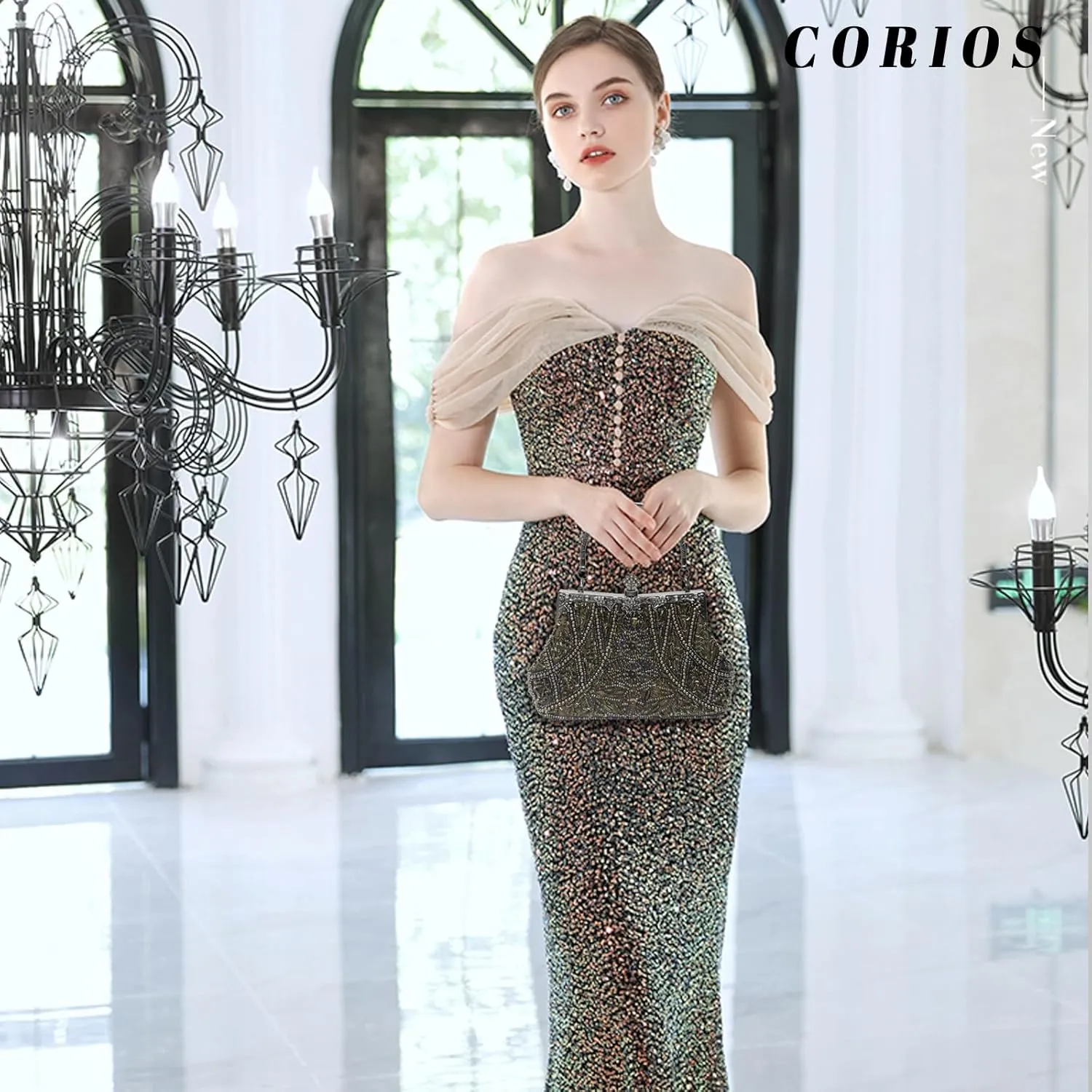 1920s Vintage Beaded Evening Bag for Women Pearl Clutch Bag Sequin Handbag Bridal Wedding Purse