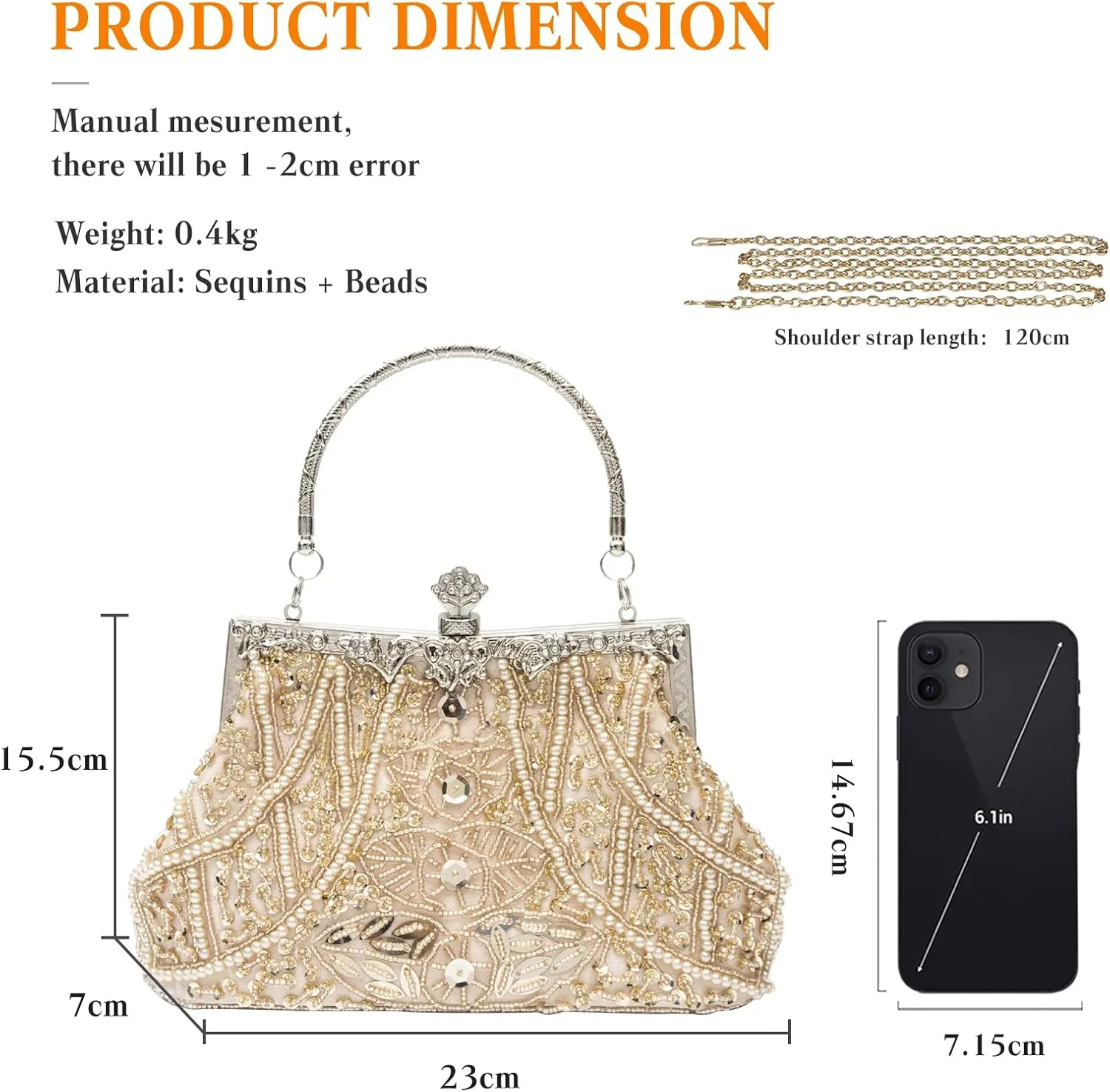 1920s Vintage Beaded Evening Bag for Women Pearl Clutch Bag Sequin Handbag Bridal Wedding Purse