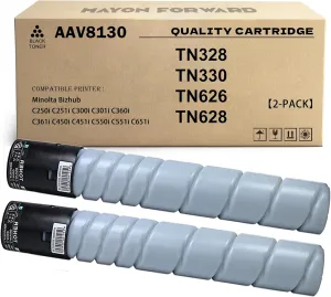 2-Pack TN328K TN328 TN330 TN626 TN628 High Yield Black Toner Cartridge(AAV8130)Compatible with Konica Minolta Bizhub C250i C251i C300i C301i C360i C361i C450i C451i C550i C551i C651i Printers