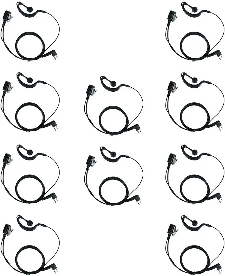 2 Pin G Shape Earpiece Headset with Ptt Mic for Motorola cls1110 cp200 cls1410 cp185 cp200d rdm2070d walkie Talkie 2 Way Radio(10 Packs)