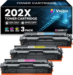 202X Cyan Magenta Yellow High Yield Toner Cartridges 3 Pack Replacement for HP 202X CF500XM Toner Compatible with MFP M281fdw M281cdw M281fdn M254dw M254dn Printer