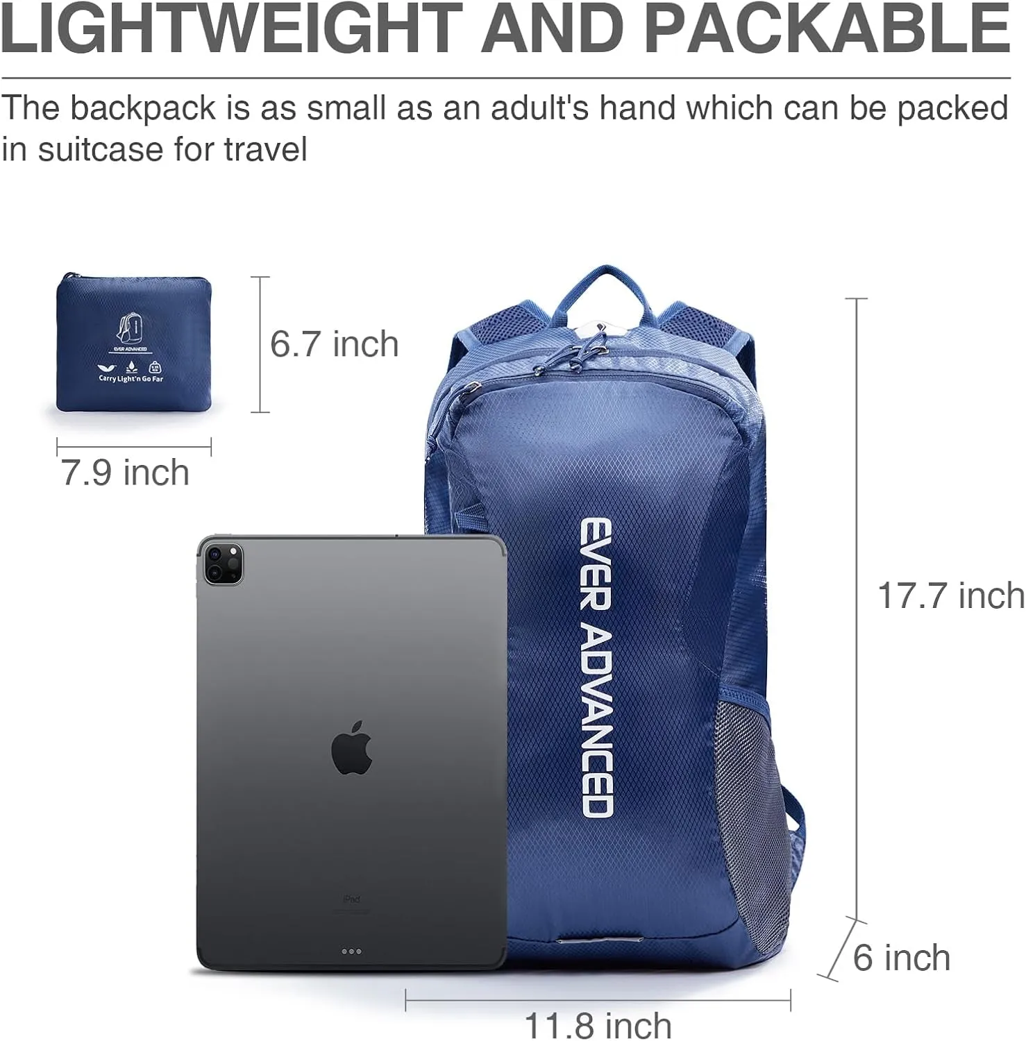 20L Lightweight Packable Hiking Backpack, Small Travel Water Resistant Collapsible Daypack for Men Women Camping Outdoor Navy