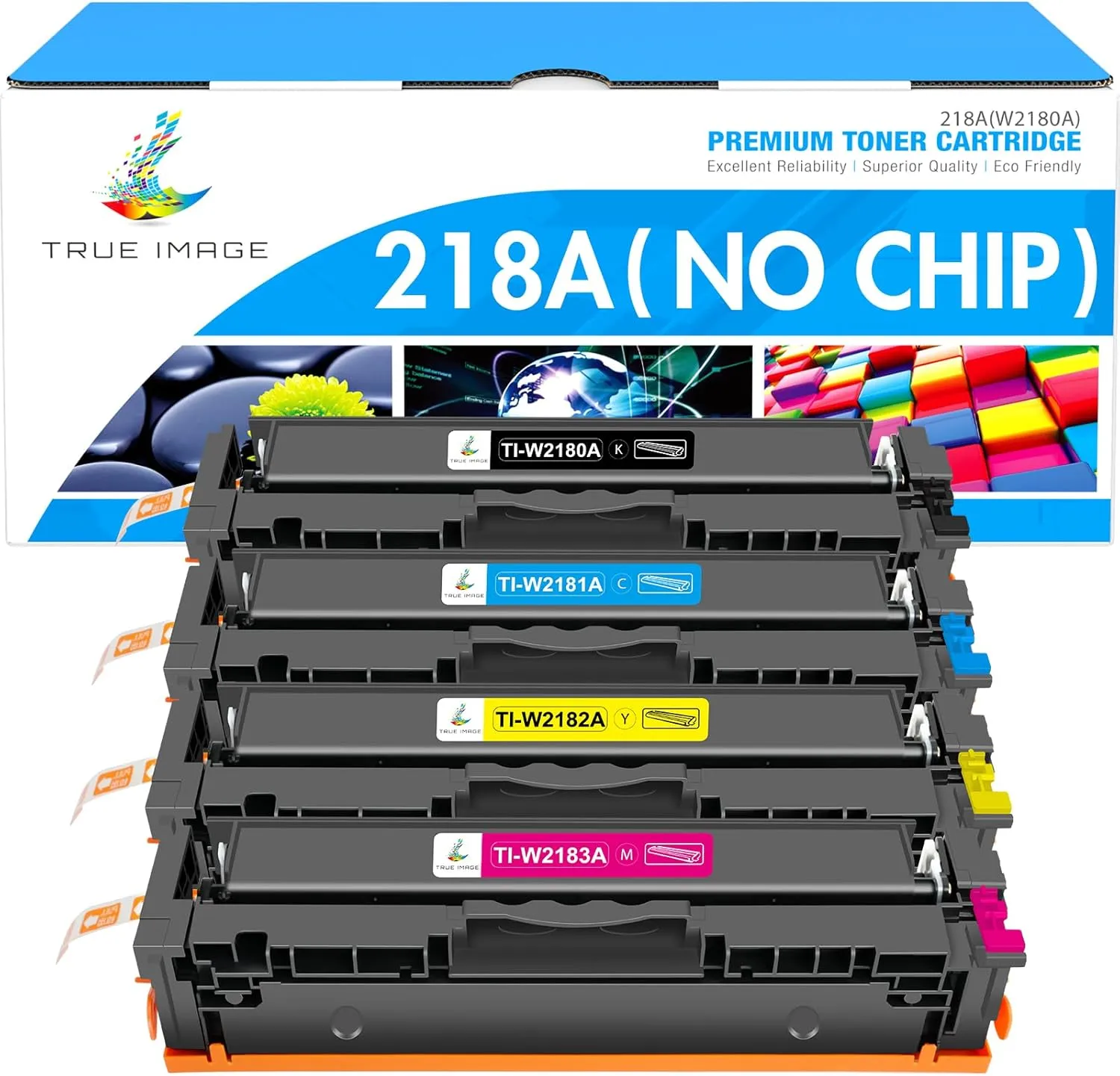 218A 218X 3201dw Toner Cartridges 4 Pack: Compatible Replacement for HP 218A 218X Color Laserjet Pro MFP 3301fdw 3301cdw 3201dw 3301sdw Printer W2180A W2180X High Yield Ink Set (No Chip)(B/C/Y/M)