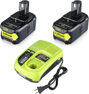 2Pack 6.0Ah Repacement for Ryobi 18V Battery with P117 Charger Compatible with Ryobi Battery 18V P102 P103 P104 P105 P107 P108 P109 Battery & Charger Kit