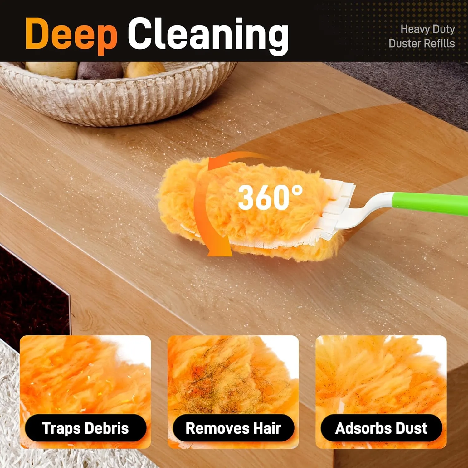 30 Pack Heavy Duty Duster Refills for Swiffer Dusters, Multi Surface 360 Dusters,Yellow,1 Handle,1 Upgrade Telescopic Hands