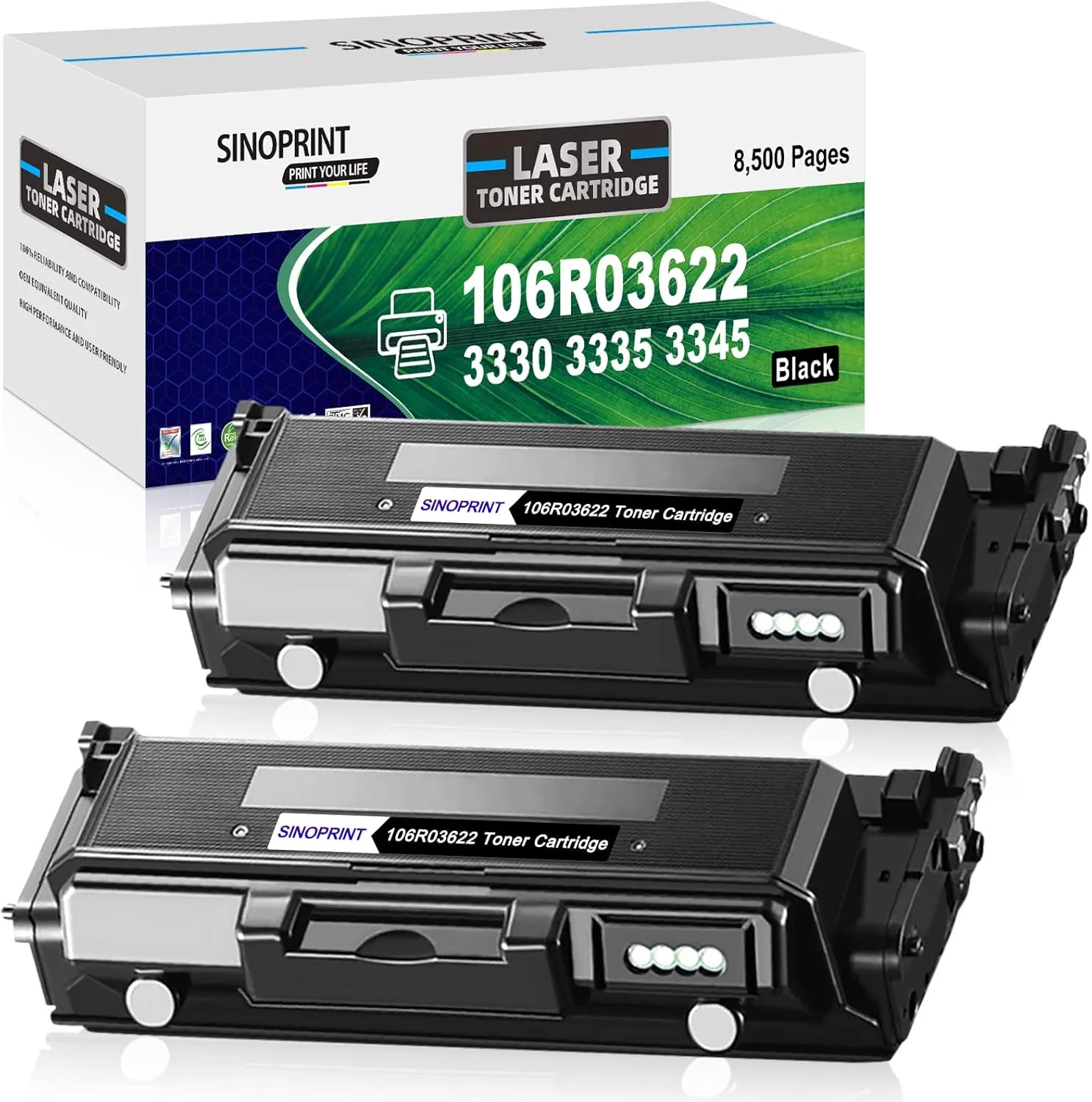 3330 Toner Cartridge Replacement for Xerox 3330 3335 3345 WorkCentre 3335/DNI 3345/DNI 106R03620 106R03622 106R03624 Phaser 3330/DNI Large Capacity 8,500 Pages (Black, 2-Pack)