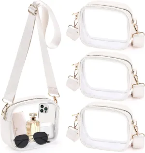 4ps Clear Bags for Stadium Approved Concert Events White Crossbody Purse for Women Men Transparent Waist Bag with Adjustable Shoulder Strap Sports Fan Belt Bags Football Game Day Essentials