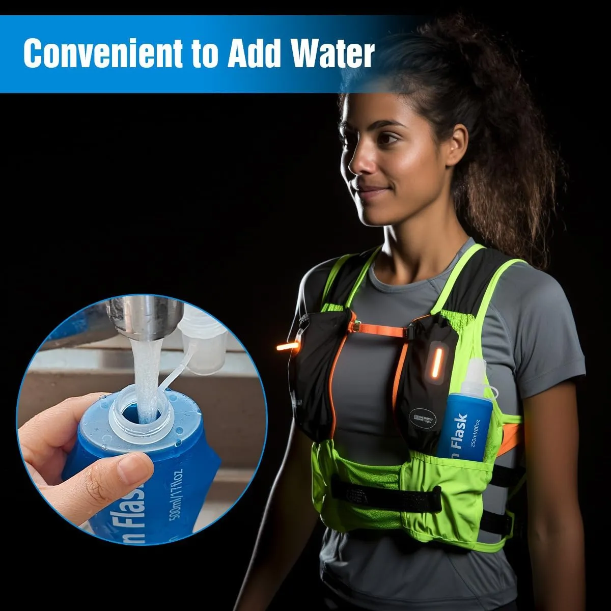 500ML Soft Flask, Running Water Bottle Foldable TPU Hydration Flask for Running Hydration Pack Cycling Hiking Marathon, Pack of 2