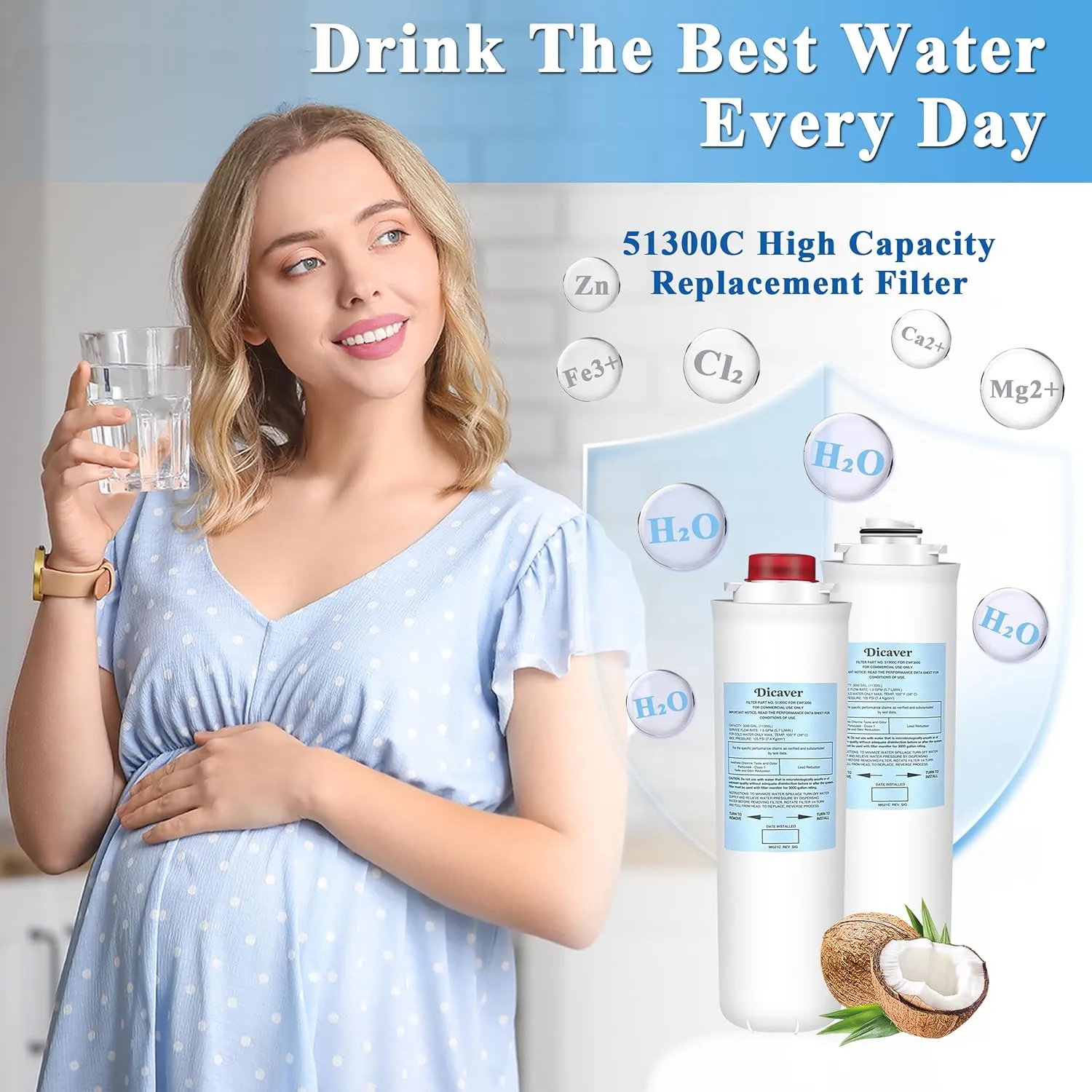 51300C Filters, Replacement for Elkay 51300C EWF3000 Filter By NSF/ANSI 42 Certified,Compatible with Ezh2o Filter Replacement Bottle Stations, High Capacity 51300C Filter 3000 Gallon (No Chip) 4 Packs
