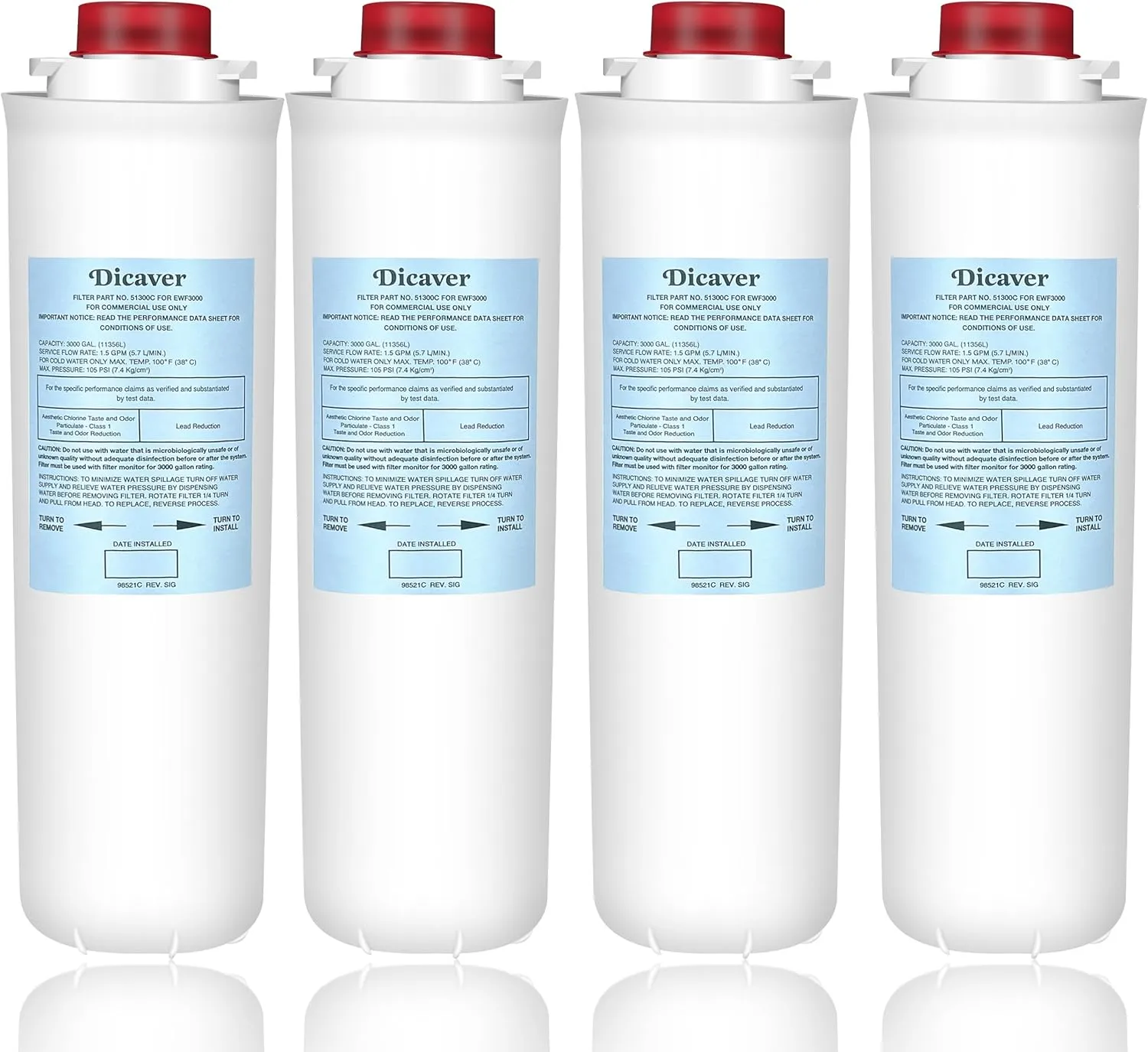 51300C Filters, Replacement for Elkay 51300C EWF3000 Filter By NSF/ANSI 42 Certified,Compatible with Ezh2o Filter Replacement Bottle Stations, High Capacity 51300C Filter 3000 Gallon (No Chip) 4 Packs