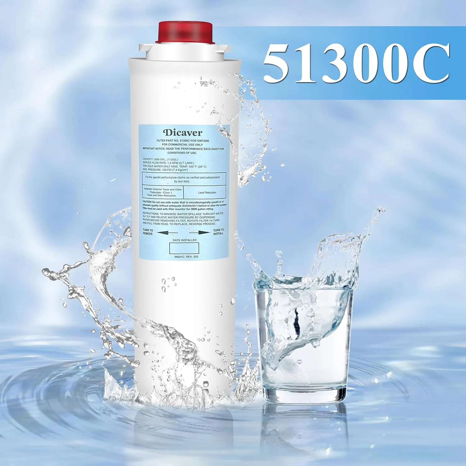 51300C Filters, Replacement for Elkay 51300C EWF3000 Filter By NSF/ANSI 42 Certified,Compatible with Ezh2o Filter Replacement Bottle Stations, High Capacity 51300C Filter 3000 Gallon (No Chip) 4 Packs