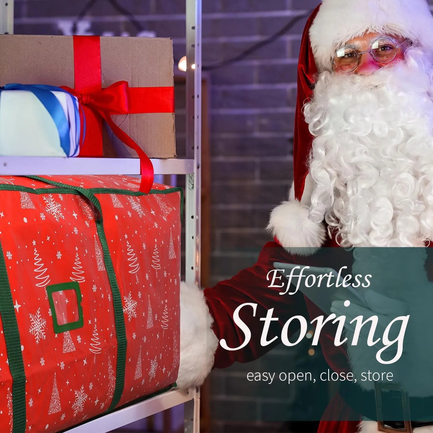 589L (9 ft) Extra Large Storage Bags, Heavy Duty Large Moving Bags, Storage Totes Moving Boxes Supplies for College, Foldable Duffle Bag for Travel, Christmas Tree Storage Bag- RED PATTERN