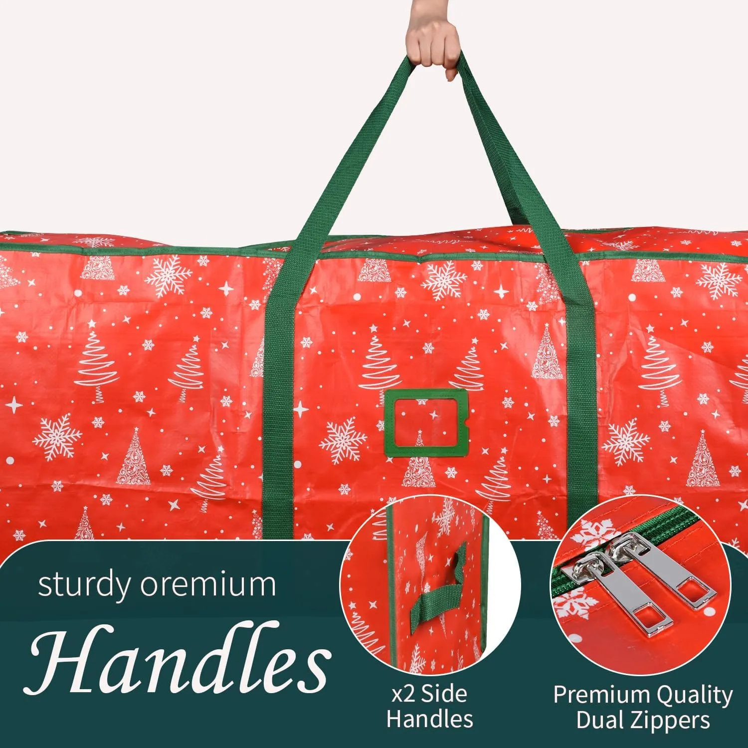 589L (9 ft) Extra Large Storage Bags, Heavy Duty Large Moving Bags, Storage Totes Moving Boxes Supplies for College, Foldable Duffle Bag for Travel, Christmas Tree Storage Bag- RED PATTERN
