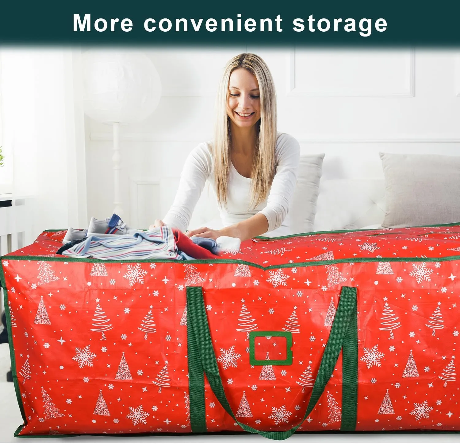589L (9 ft) Extra Large Storage Bags, Heavy Duty Large Moving Bags, Storage Totes Moving Boxes Supplies for College, Foldable Duffle Bag for Travel, Christmas Tree Storage Bag- RED PATTERN
