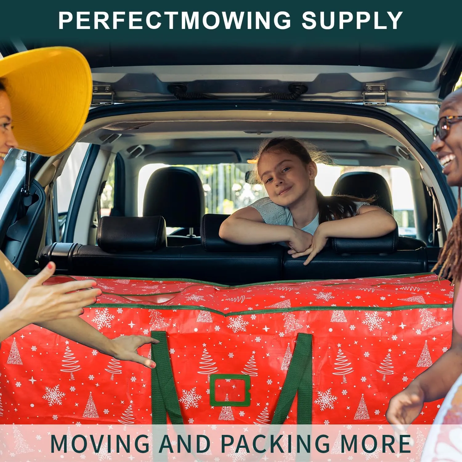 589L (9 ft) Extra Large Storage Bags, Heavy Duty Large Moving Bags, Storage Totes Moving Boxes Supplies for College, Foldable Duffle Bag for Travel, Christmas Tree Storage Bag- RED PATTERN