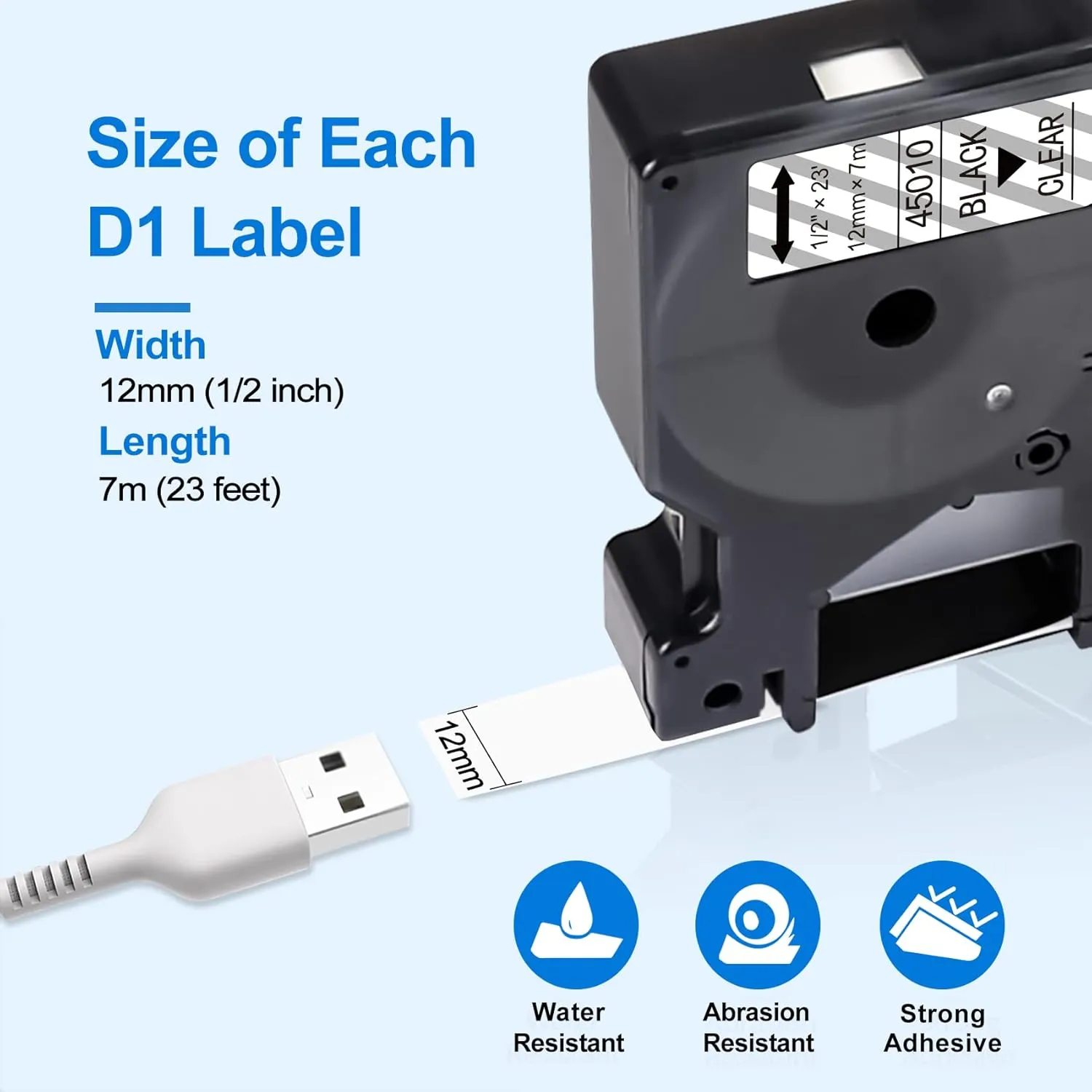 5P Compatible with DYMO Label Maker Refills D1 Clear/White D1 Label Tape 1/2In x 23Ft, 45010/45011/45012/45013/45020, Clear D1 Label for Dymo Labelmanager 160 210D 280 420P 500TS Wireless PnP