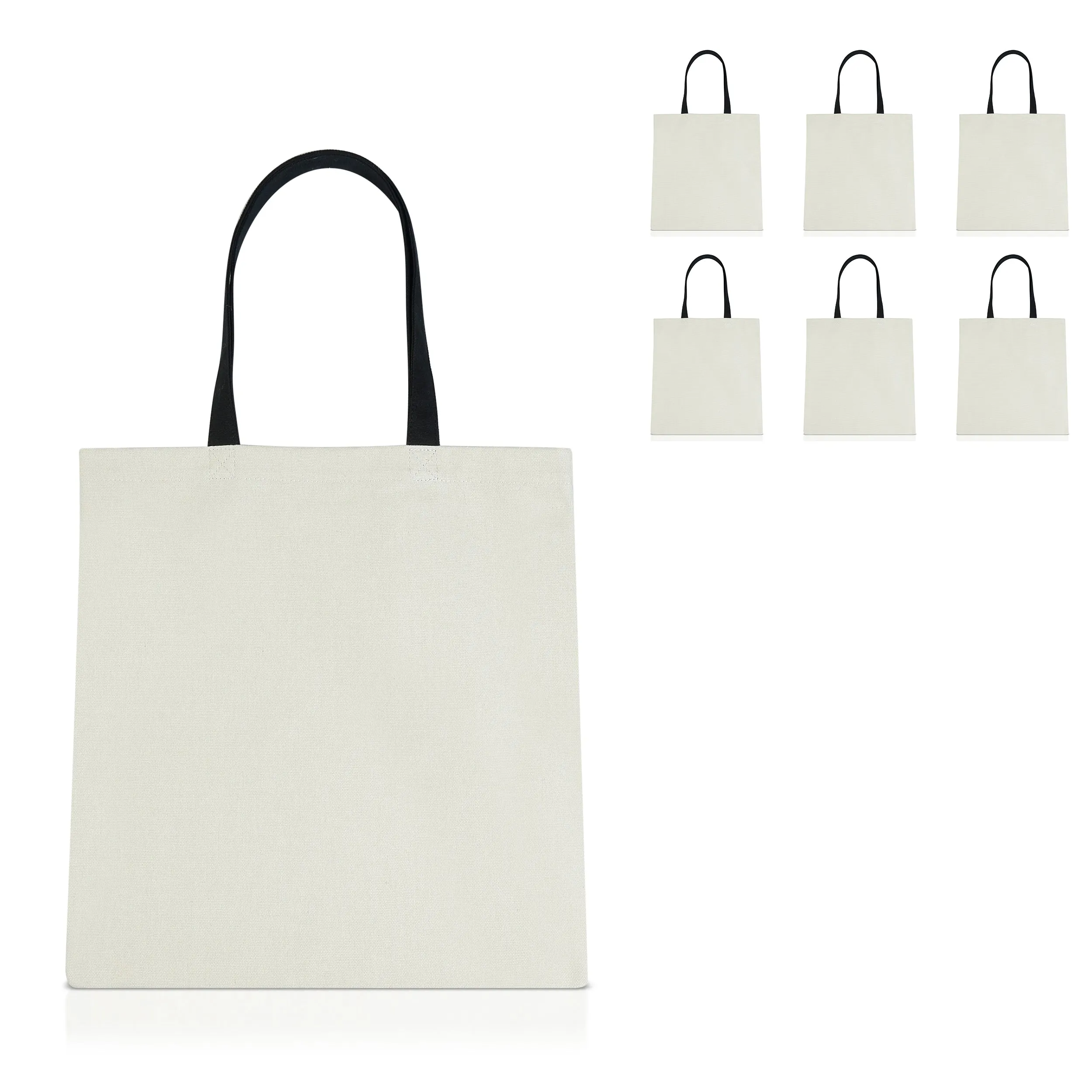 6 pcs Ivory with Black Handles Cotton Canvas Craft Totes