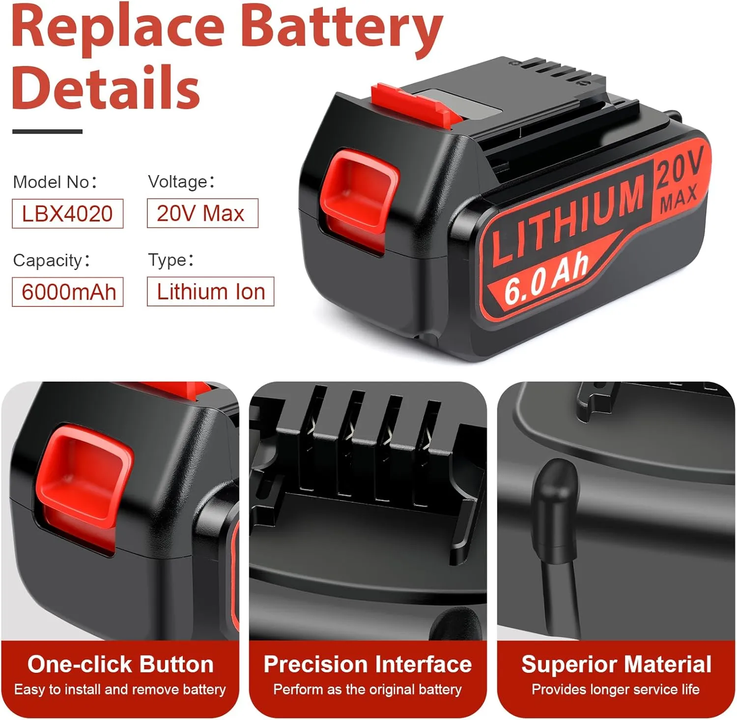 6.0Ah High-capacity Replacement Batteries for Black and Decker 20V Battery with 20 Volt Charger PCC692L, 2 Packs Batteries and Charger Combo Compatible with Black and Decker 20V Lithium Battery
