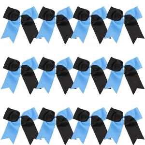 8 Inch 2 Colors Jumbo Cheerleader Bows Ponytail Holder Hair Tie Cheerleading Bows Hair Bow for College (Columbia Blue/Black)