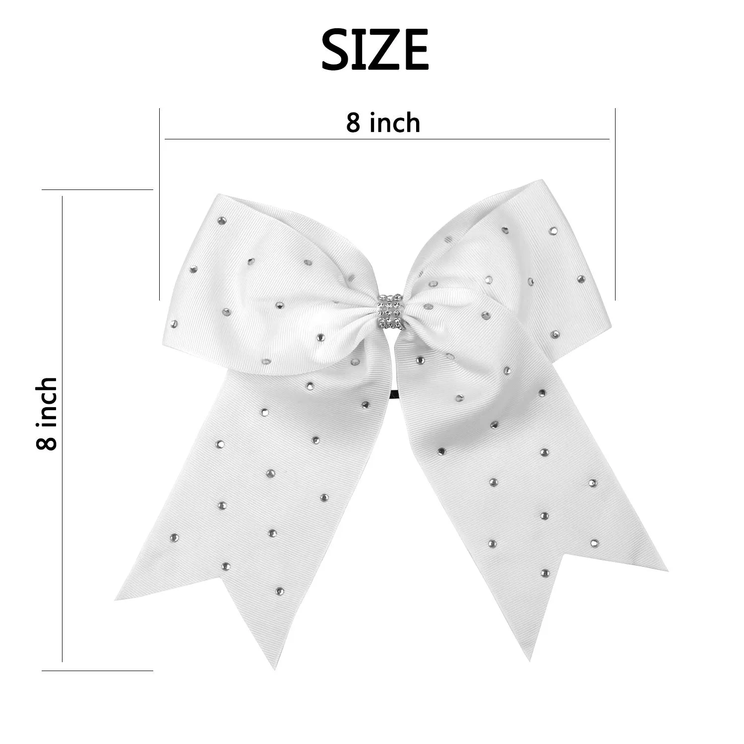 8 Inch Jumbo Cheerleader Bows with Bling Fling Rhinestones Ponytail Holder Cheerleading Bows Hair Tie 6 Pcs College (Black)