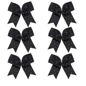 8 Inch Jumbo Cheerleader Bows with Bling Fling Rhinestones Ponytail Holder Cheerleading Bows Hair Tie 6 Pcs College (Black)