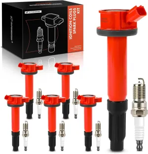 A-Premium (Red) Set of 12 Ignition Coil Pack and Iridium Spark Plugs Compatible with Ford Escape 2009, Fusion 2006-2012 & Lincoln Zephyr 2006 & Mercury Mariner 2009-2011, Milan 2007-2009, 3.0L