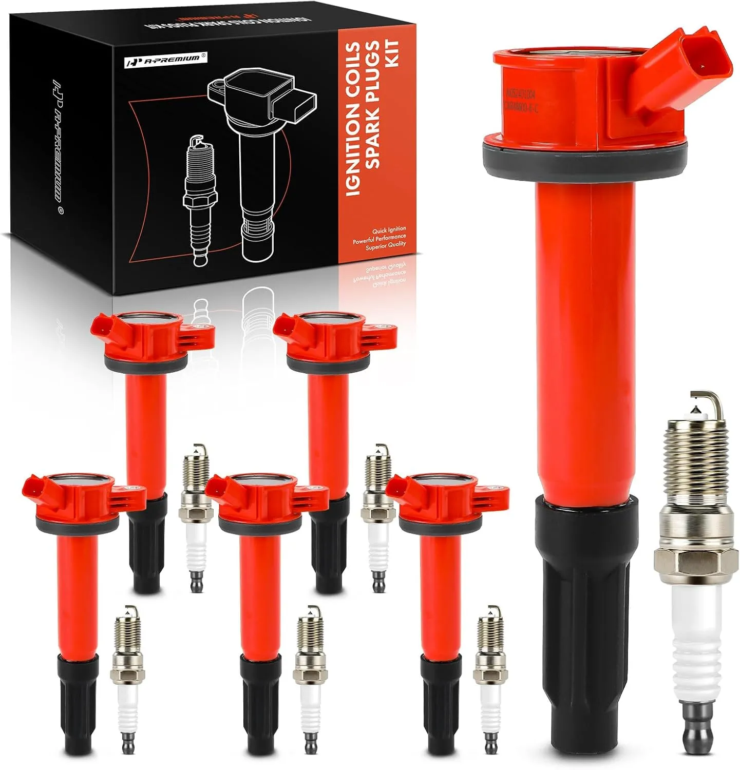 A-Premium (Red) Set of 12 Ignition Coil Pack and Iridium Spark Plugs Compatible with Ford Escape 2009, Fusion 2006-2012 & Lincoln Zephyr 2006 & Mercury Mariner 2009-2011, Milan 2007-2009, 3.0L