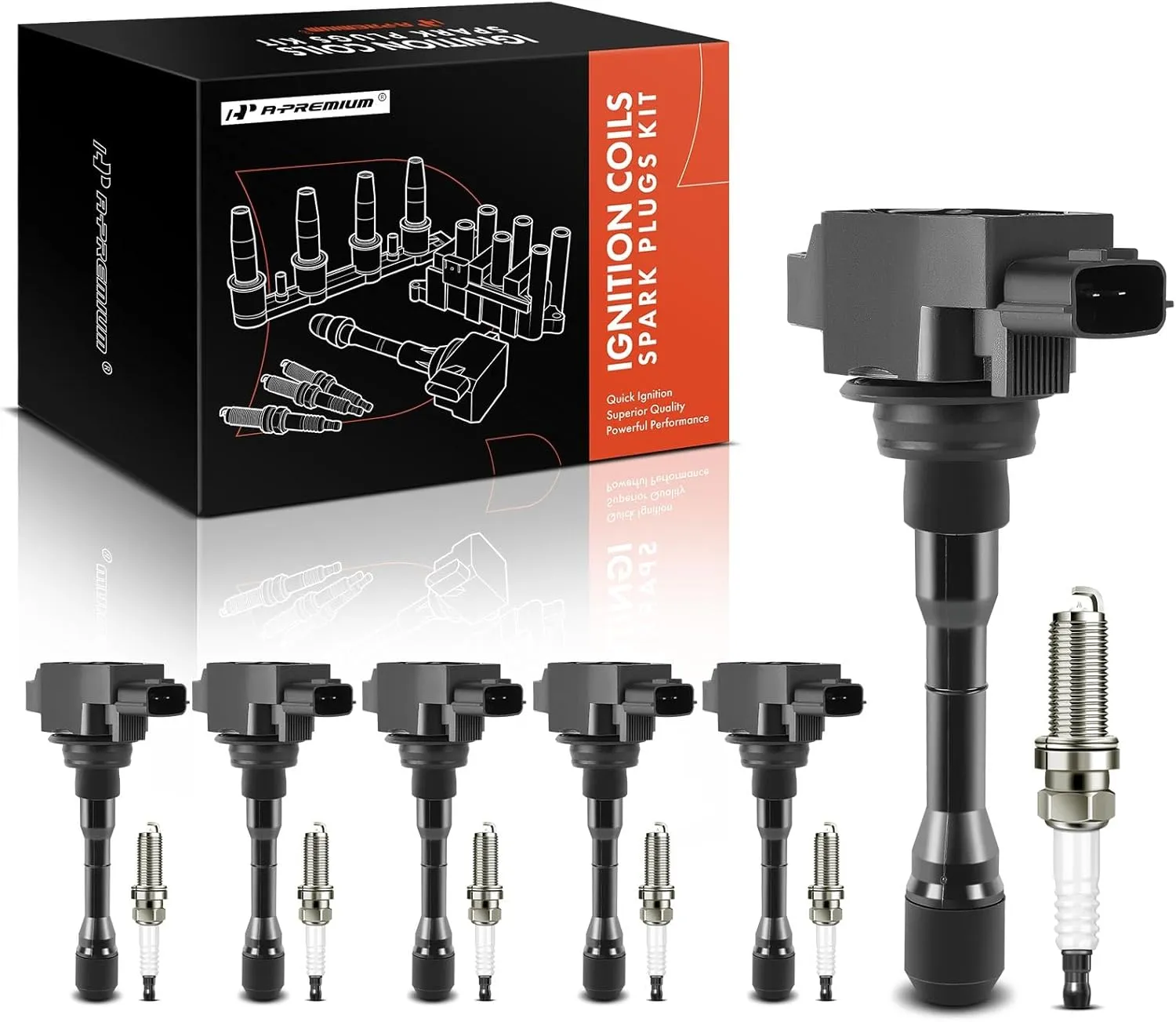 A-Premium Set of 6 Ignition Coil Pack and Iridium Spark Plugs Compatible with Infiniti Q50 2016-2021