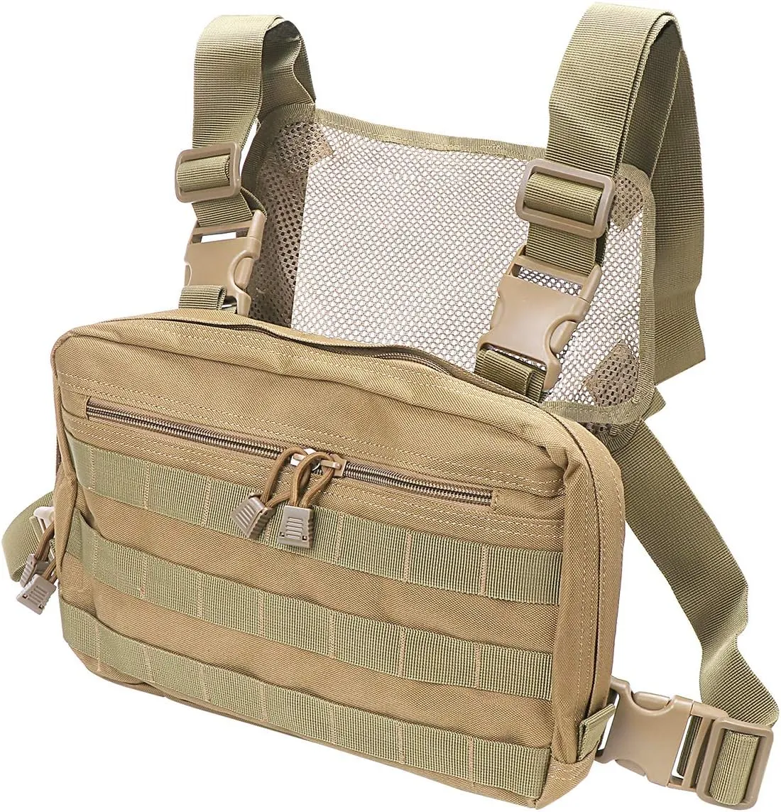 abcGoodefg Tactical Molle Radio Chest Harness Holder Holster Vest Front Pouch Outdoor Bag Pack (TAN)