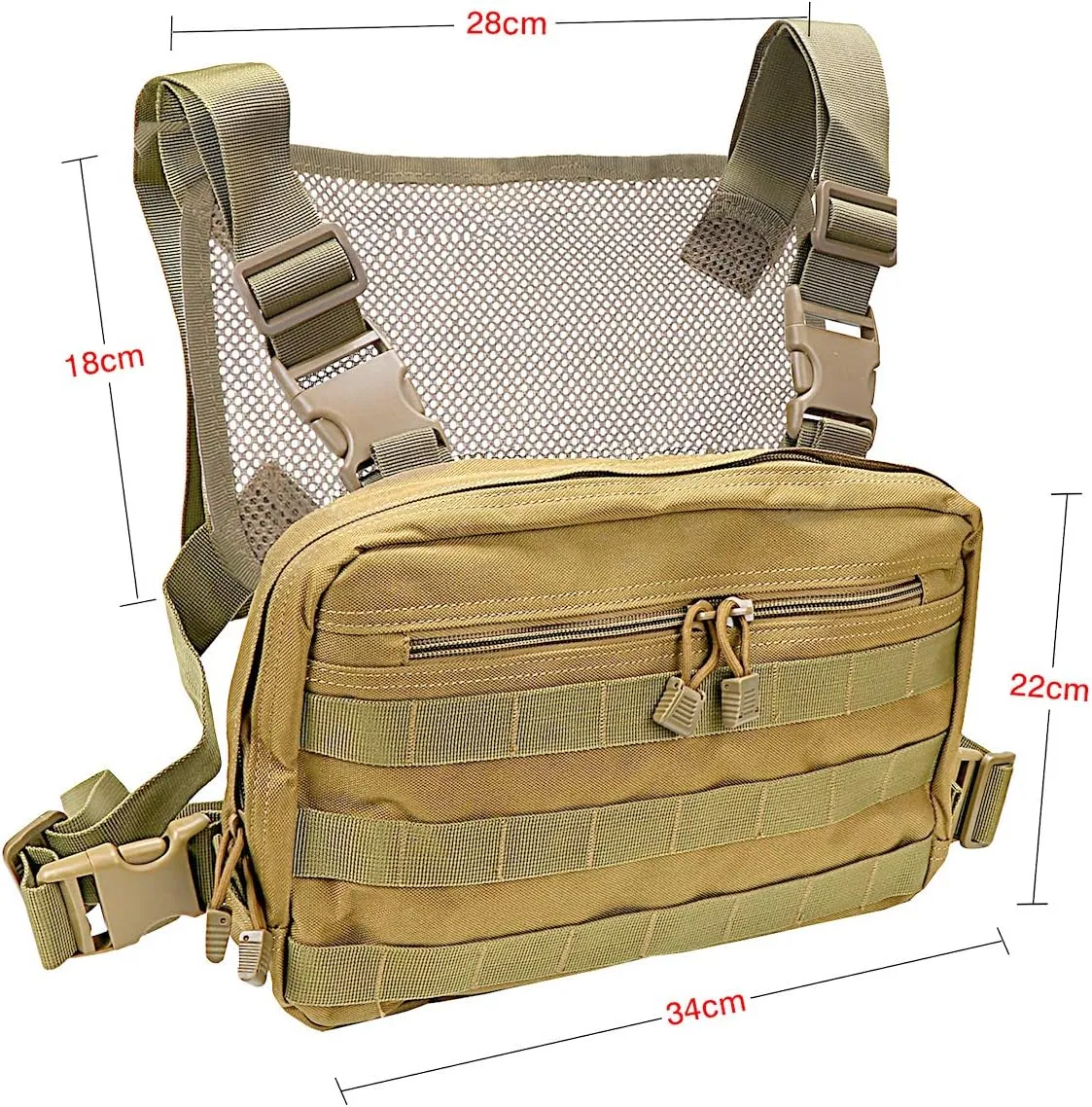 abcGoodefg Tactical Molle Radio Chest Harness Holder Holster Vest Front Pouch Outdoor Bag Pack (TAN)