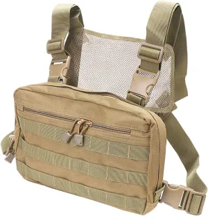 abcGoodefg Tactical Molle Radio Chest Harness Holder Holster Vest Front Pouch Outdoor Bag Pack (TAN)