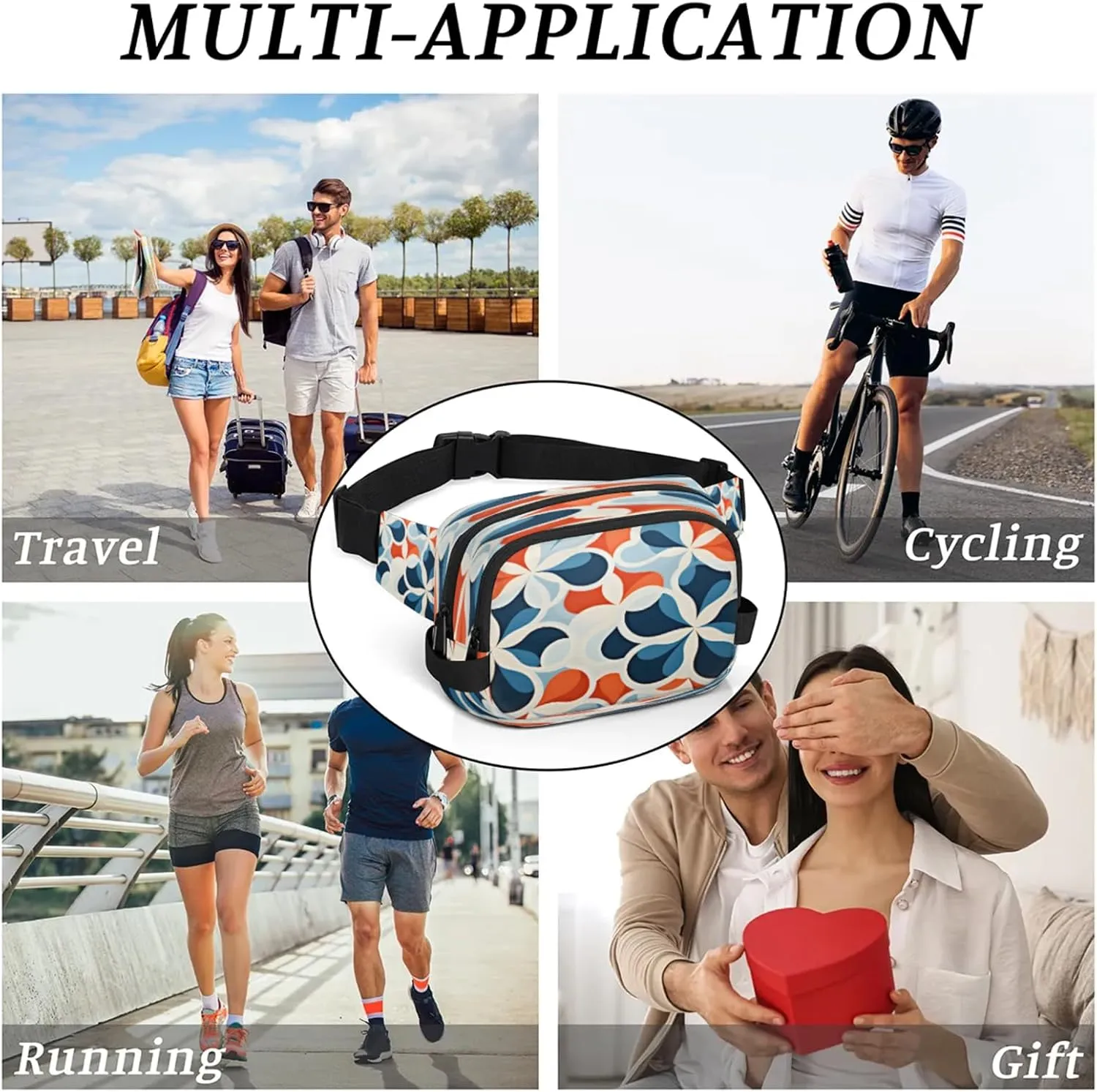 Abstract Petals Waterproof Unisex Square Fanny Pack, Adjustable Waist Bag with Pockets, Sturdy Lightweight Crossbody Bag for Travel, Running, Hiking (9x6.1x2.5 Inches)