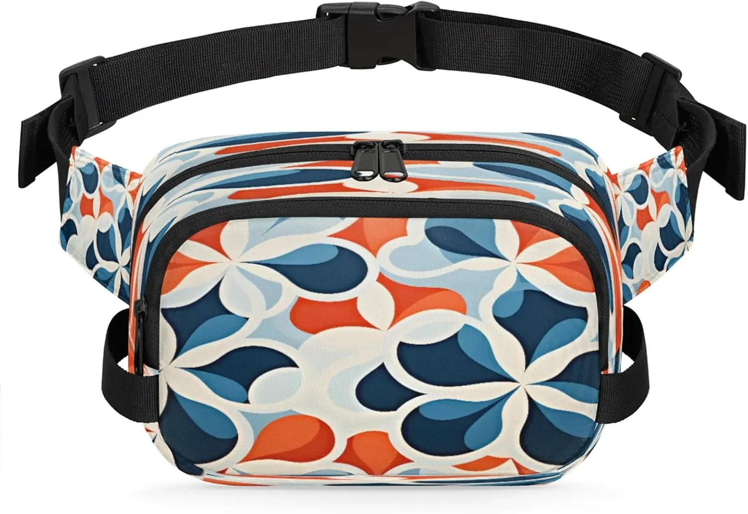 Abstract Petals Waterproof Unisex Square Fanny Pack, Adjustable Waist Bag with Pockets, Sturdy Lightweight Crossbody Bag for Travel, Running, Hiking (9x6.1x2.5 Inches)