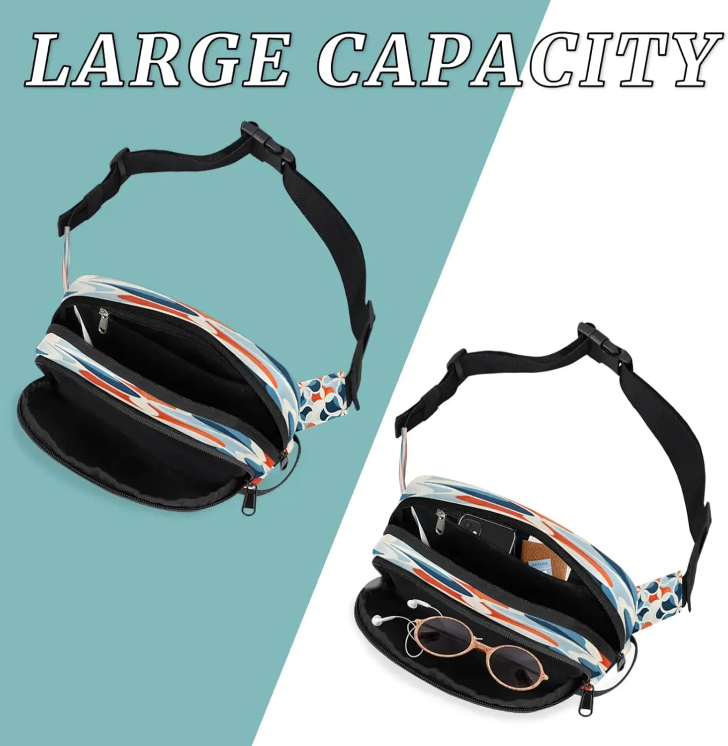 Abstract Petals Waterproof Unisex Square Fanny Pack, Adjustable Waist Bag with Pockets, Sturdy Lightweight Crossbody Bag for Travel, Running, Hiking (9x6.1x2.5 Inches)